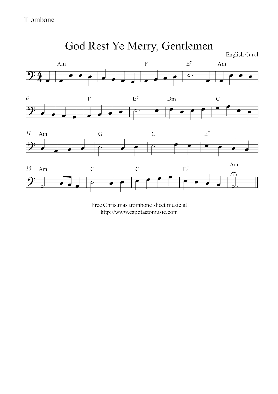 Easy Sheet Music For Beginners: Free Easy Christmas Trombone Sheet with regard to Trombone Christmas Sheet Music Free Printable