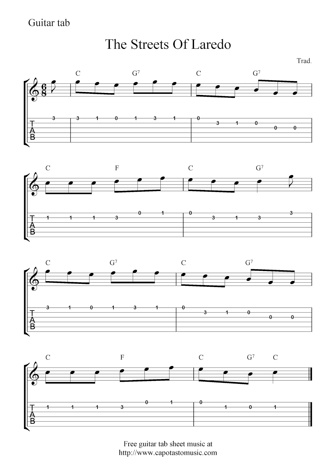 Easy Sheet Music For Beginners: Free Easy Guitar Tabs Sheet Music with Free Guitar Sheet Music For Popular Songs Printable