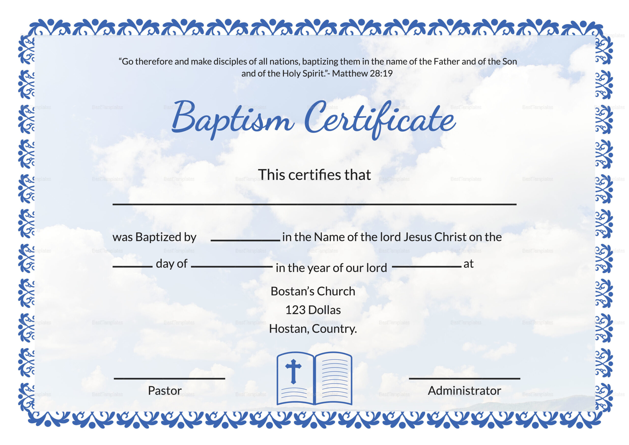 Editable Baptism Certificate Template In Adobe Photoshop within Free Printable Baptism Certificate