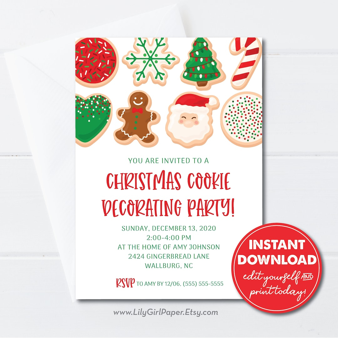 Editable Christmas Cookie Decorating Party Invitation Template throughout Free Printable Cookie Decorating Invitations