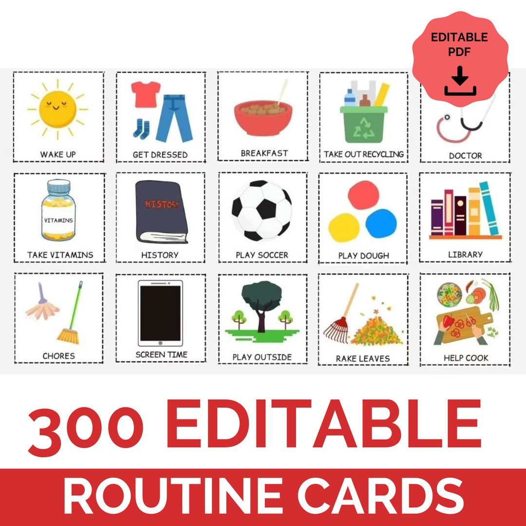 Editable Daily Kids Routine Cards I Visual Schedule Cards Toddler Preschool Morning Afternoon Evening Routines I Printable Routine Chart - Etsy.de inside Routine Cards Printable Free