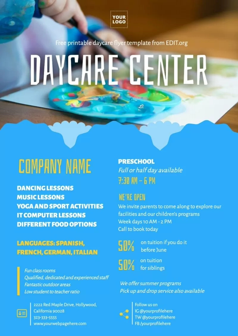 Editable Daycare Flyer Templates Online in Free Printable Daycare Flyers