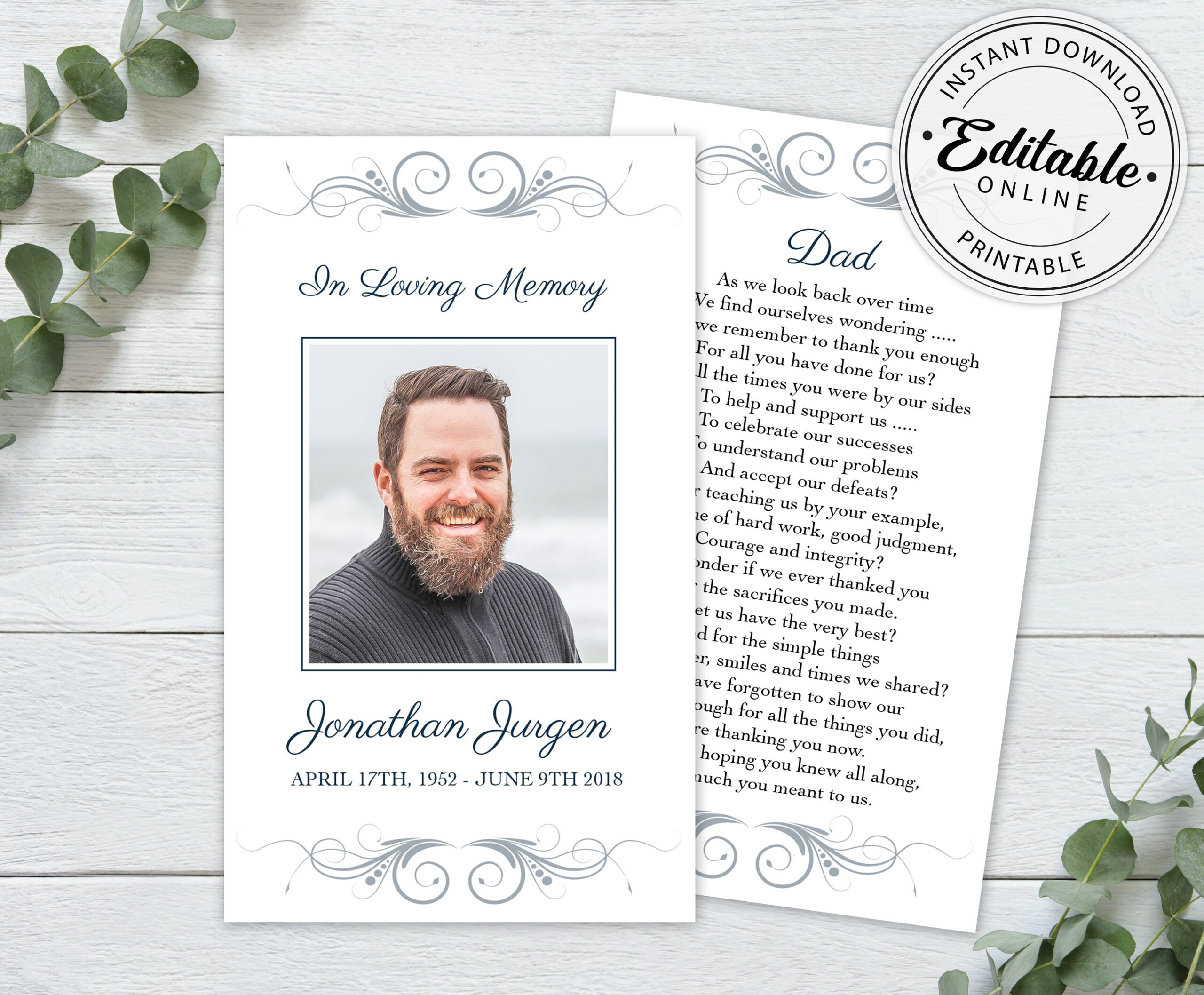 Editable Funeral Prayer Card Template, Printable Memorial Prayer within Free Printable Funeral Prayer Card Template