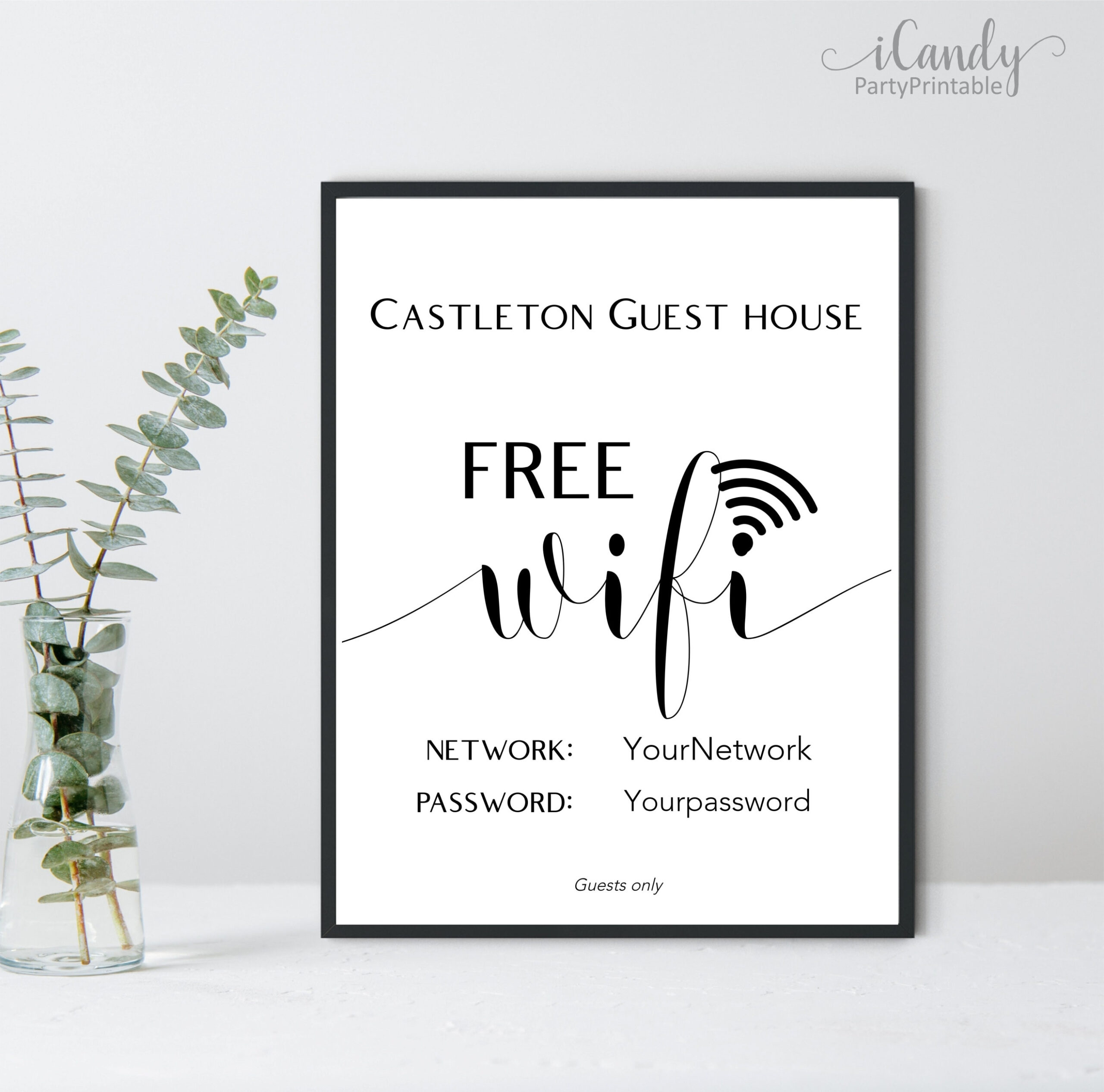 Editable Wi-Fi Password Sign, Free Wifi Sign, Printable Sign pertaining to Free Printable Wifi Password Signs