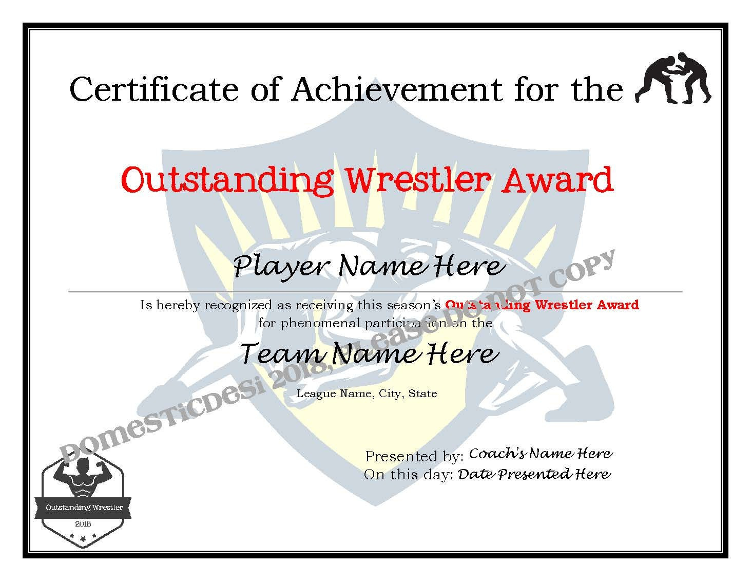 Editable Wrestling Certificates-Digital Downloadable Printable intended for Free Printable Wrestling Certificates