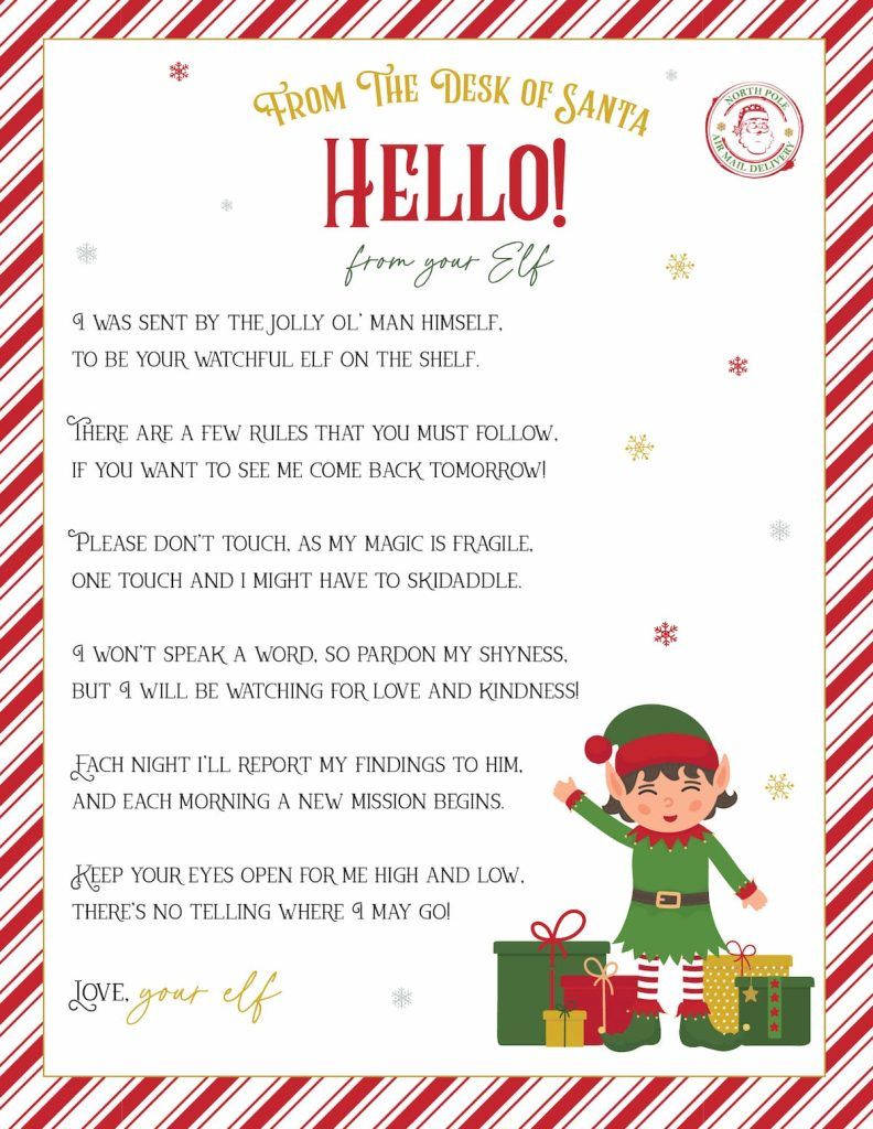 Elf On The Shelf Arrival And Goodbye Letters, Free Printable Set for Free Printable Elf On Shelf Arrival Letter