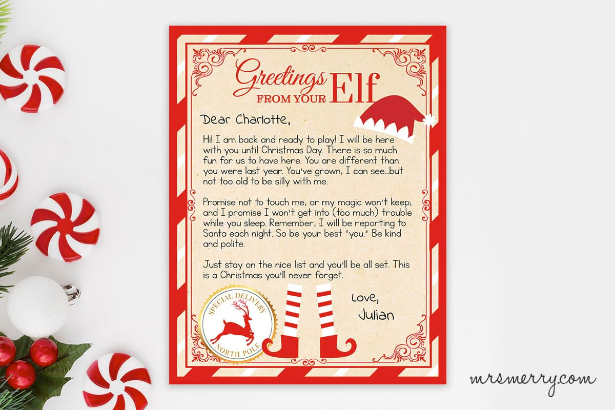 Elf On The Shelf Arrival Letter Personalized Printable | Mrs. Merry inside Free Printable Elf on Shelf Arrival Letter