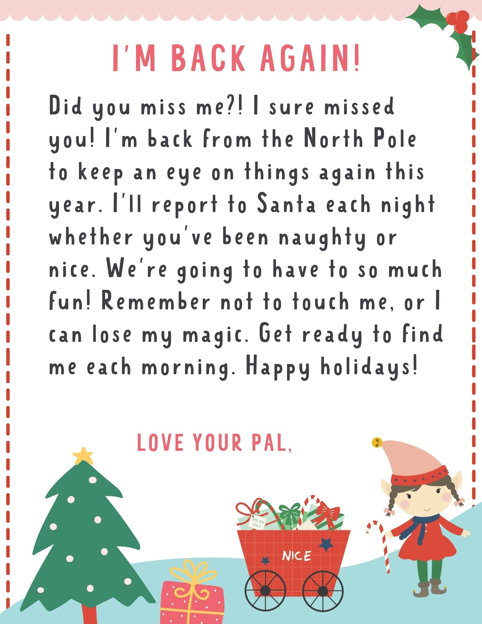 Elf On The Shelf Letter {4 Free Printables!} - Make Life Lovely regarding Elf On The Shelf Welcome Back Letter Free Printable