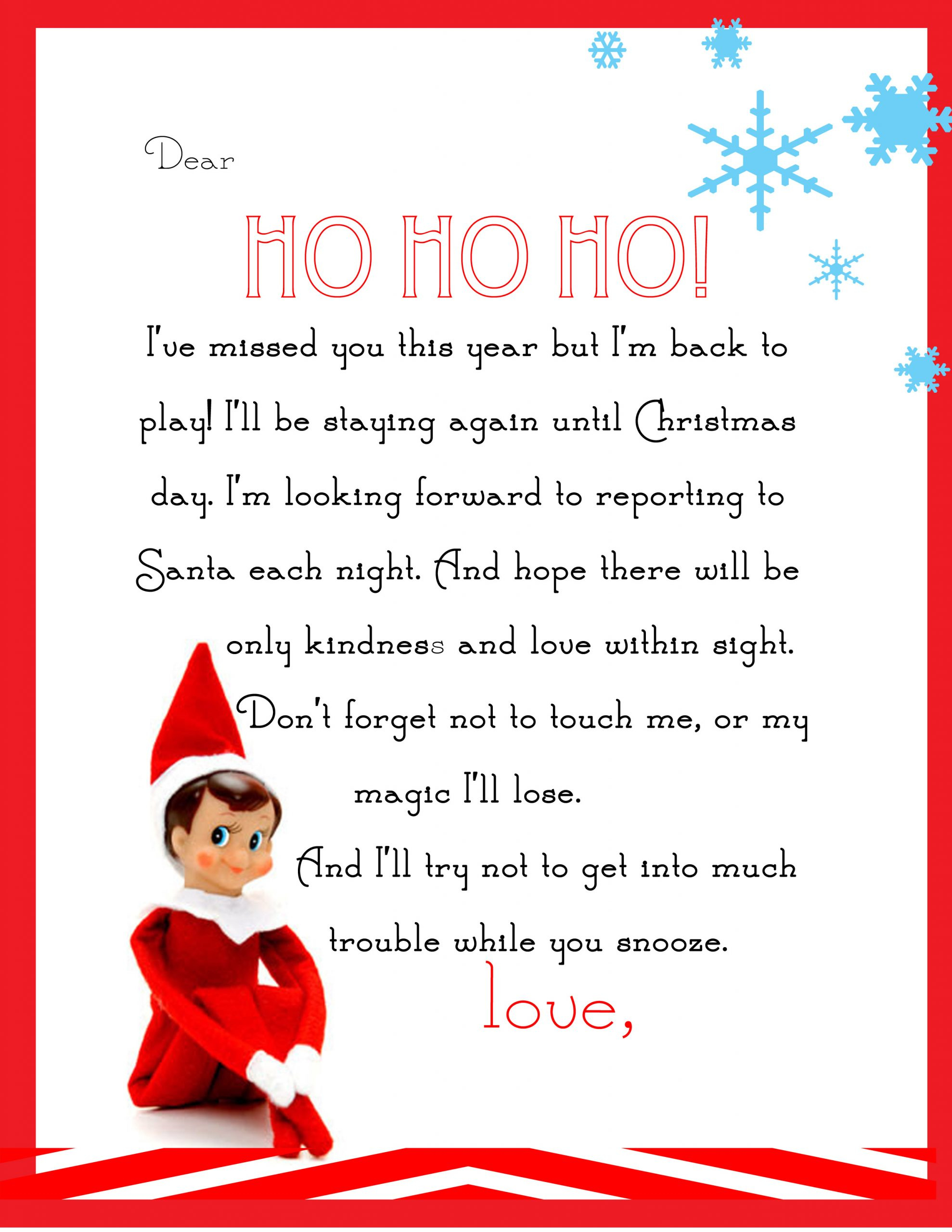 Elf On The Shelf Letter {Free Printable} in Elf On The Shelf Welcome Back Letter Free Printable