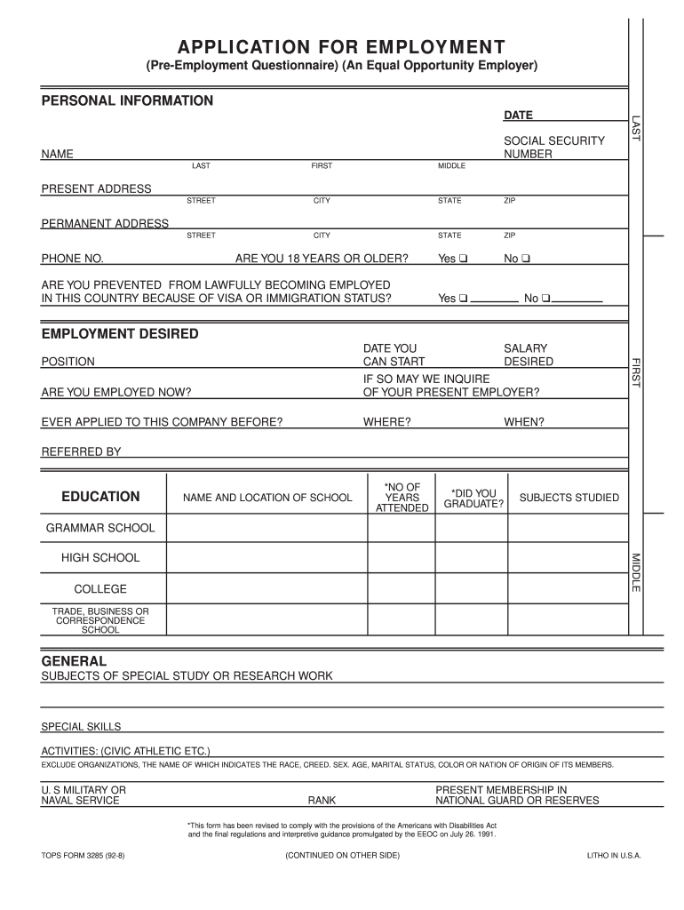 Employment Application Form - Fill Online, Printable, Fillable for Free Printable Application For Employment Template