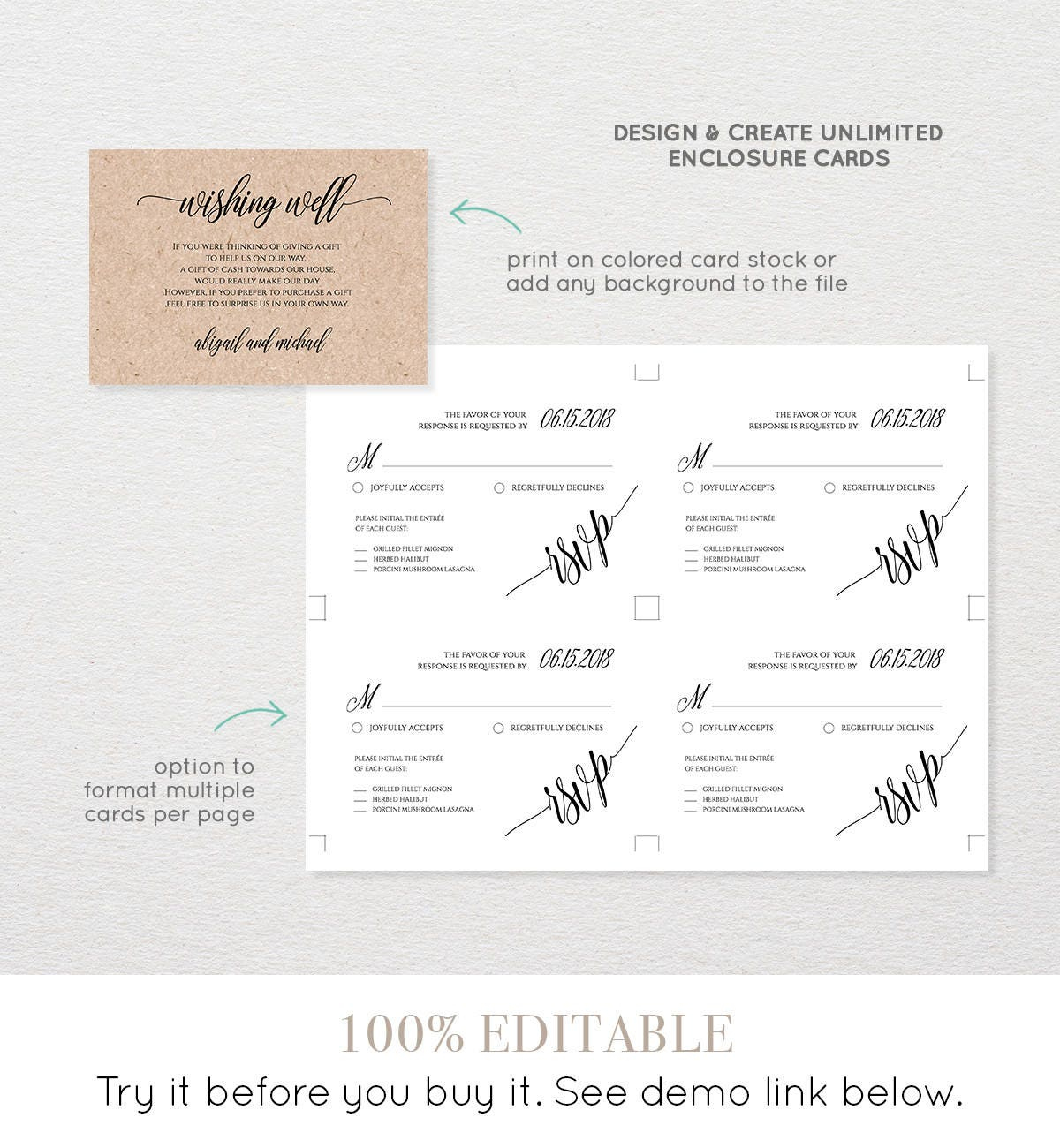 Enclosure Card Template, Printable Insert Card, Editable File For throughout Free Printable Enclosure Cards