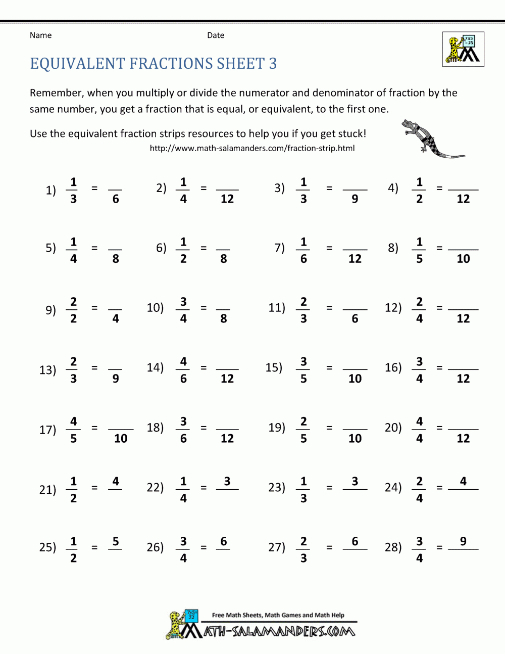 Equivalent Fractions Worksheet with regard to Free Printable Fraction Worksheets KS2