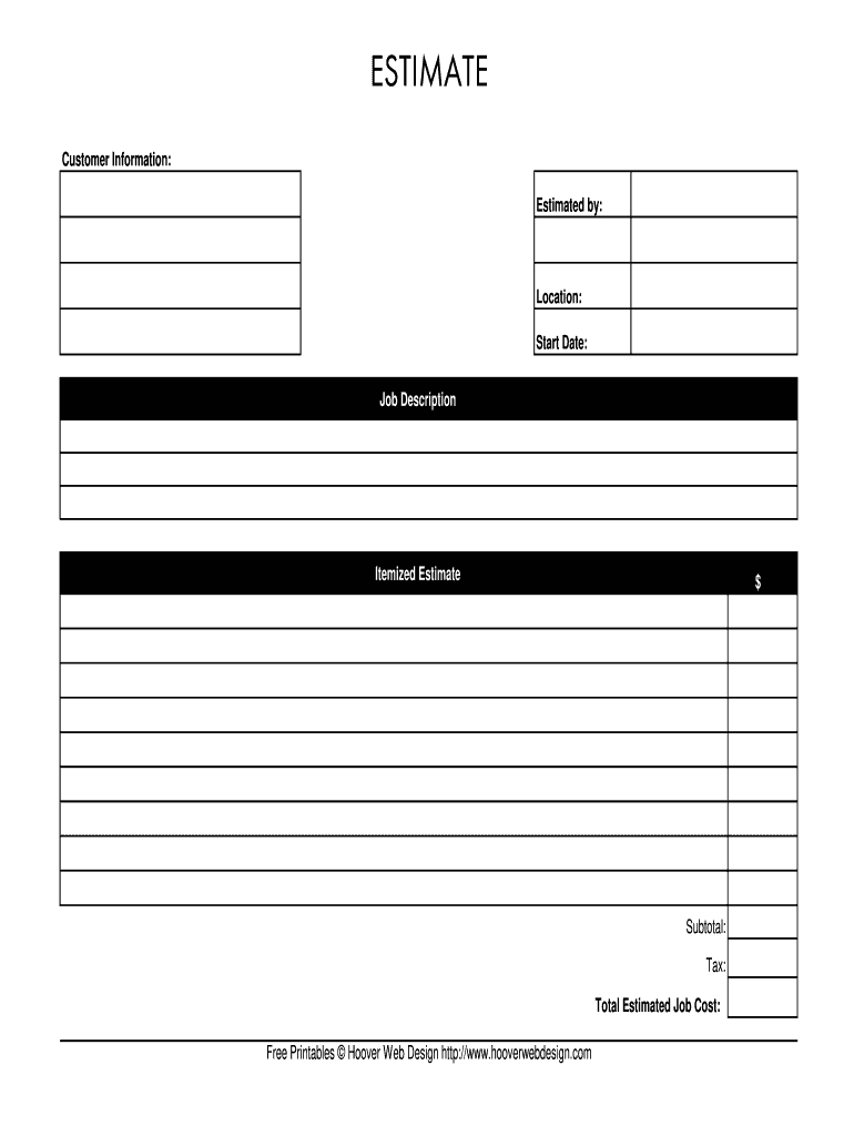 Estimate Template - Fill Online, Printable, Fillable, Blank with Free Printable Estimate Forms