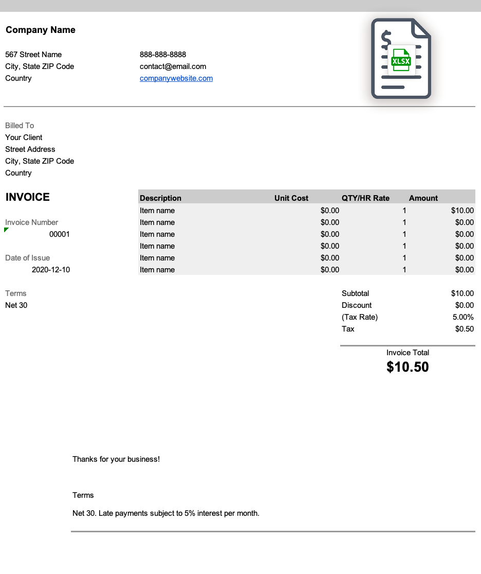 Excel Invoice Templates for Free Printable Invoice Template Excel