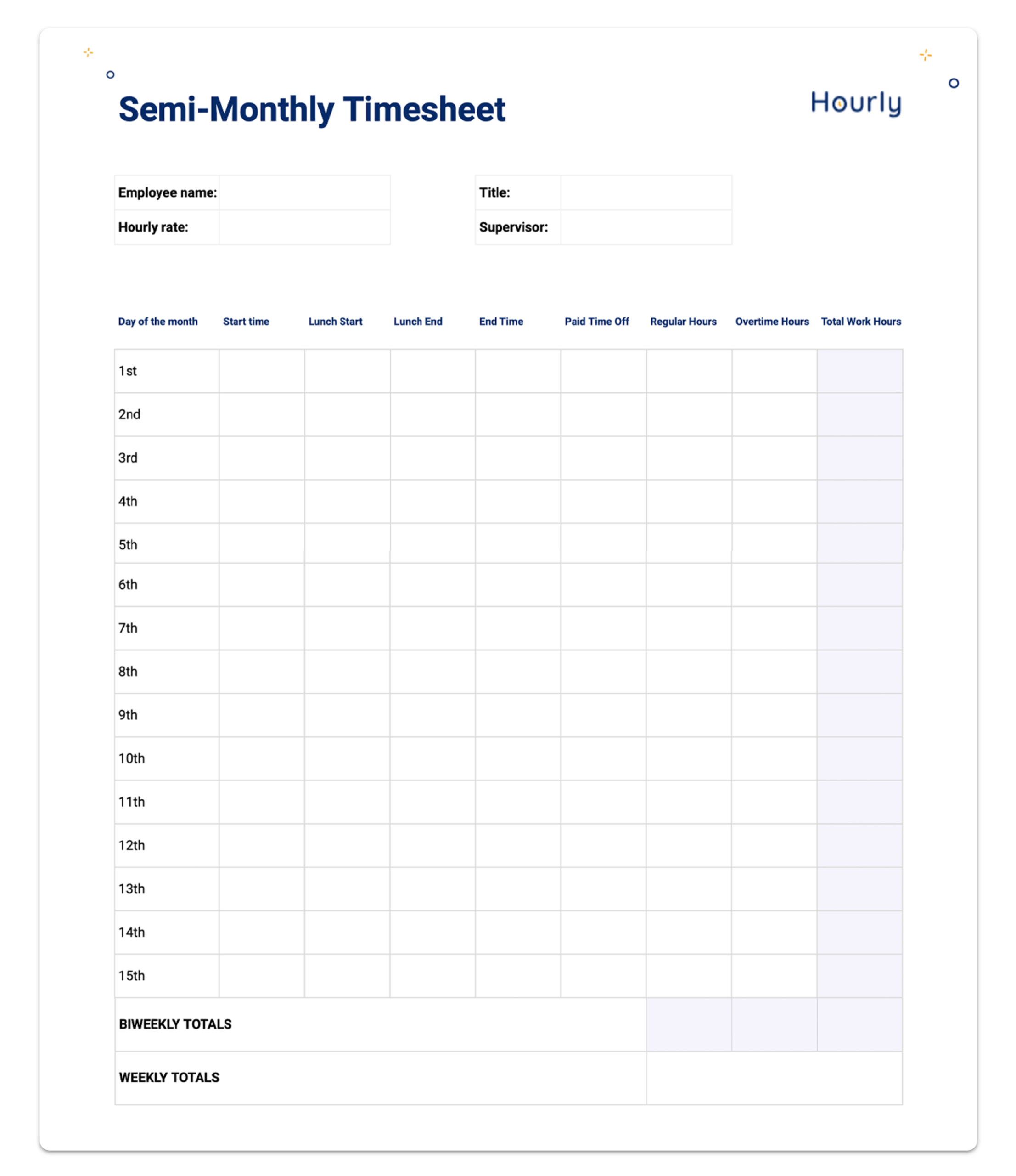 📅 Free Paper Timesheet Templates And Printable Timecards - Hourly in Free Printable Time Tracking Sheets