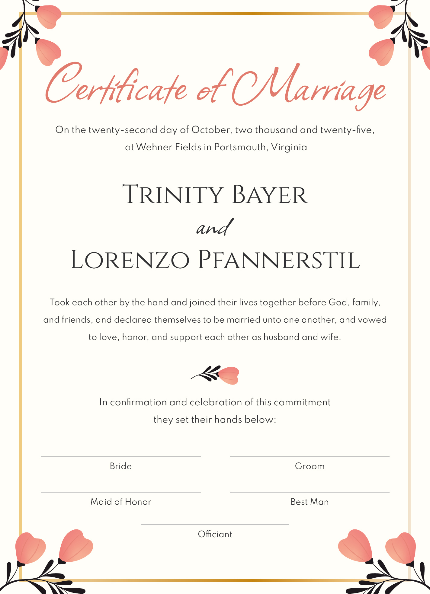 Fake Marriage Certificate Free Google Docs Template - Gdoc.io for Fake Marriage Certificate Printable Free