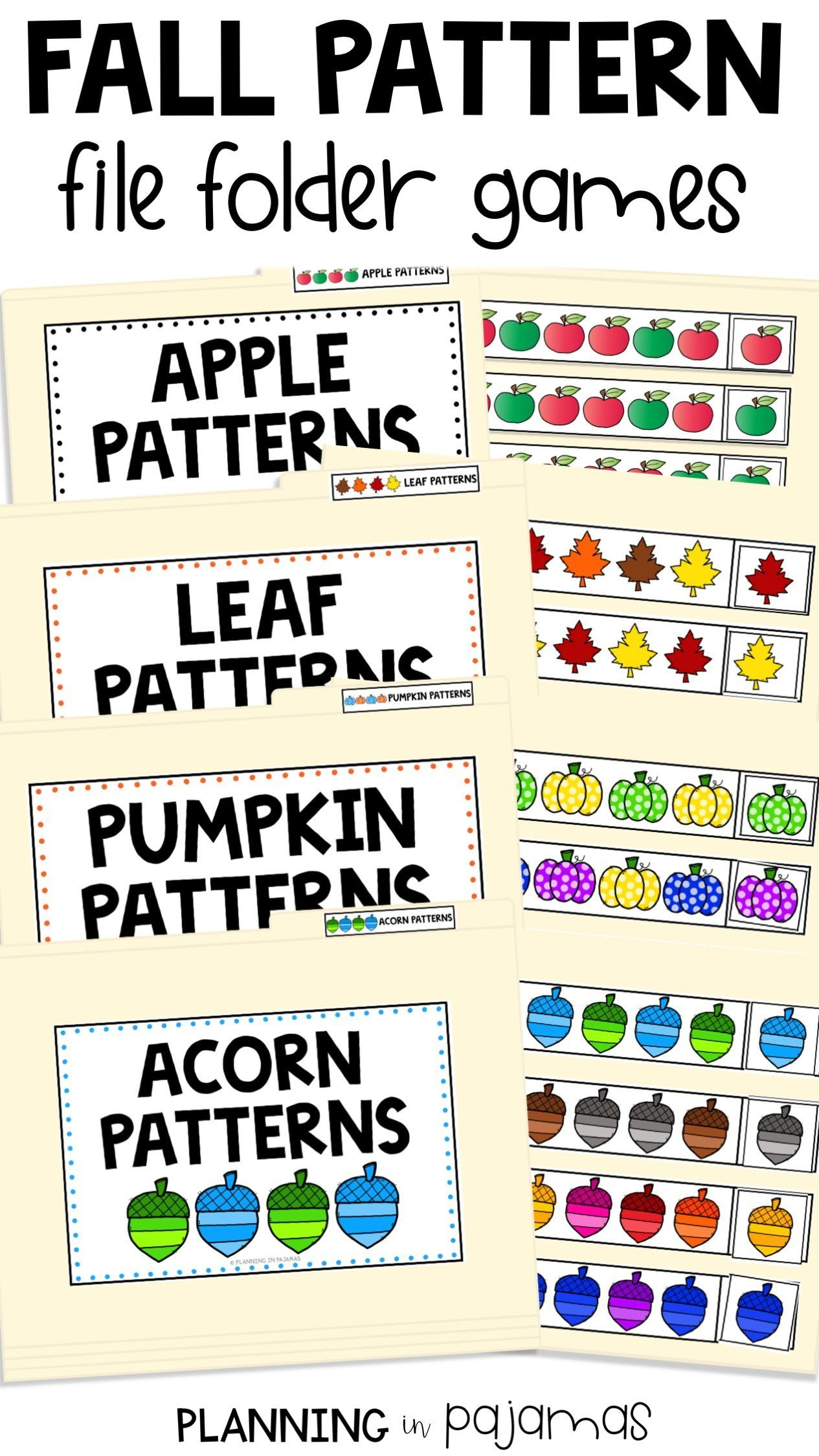 Fall Patterns Math Centers For Kindergarten | Worksheets And File with regard to Free Printable Fall File Folder Games