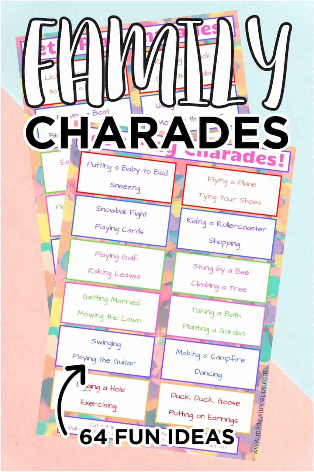 Family Charades - Free Printable Game - Made With Happy pertaining to Free Printable Charades Cards