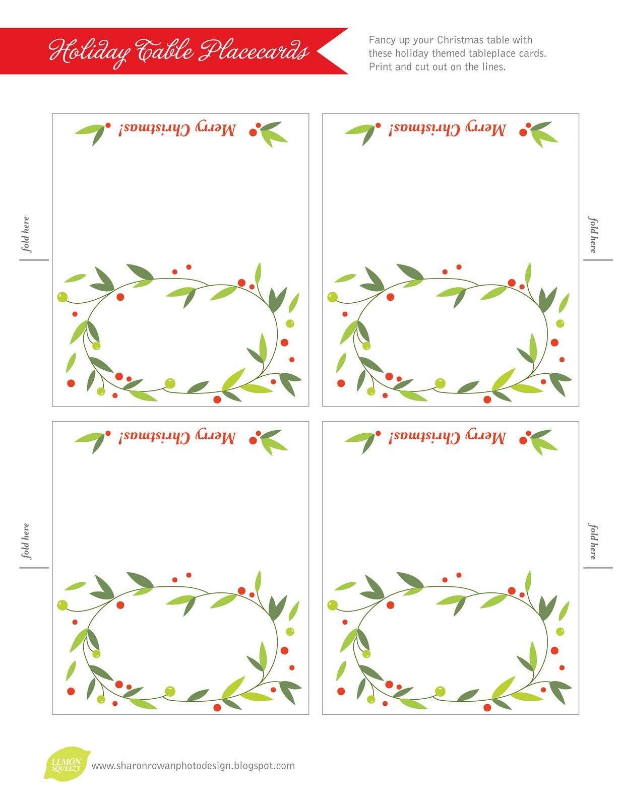 Festive Christmas Table Place Cards pertaining to Free Printable Place Card Templates Christmas