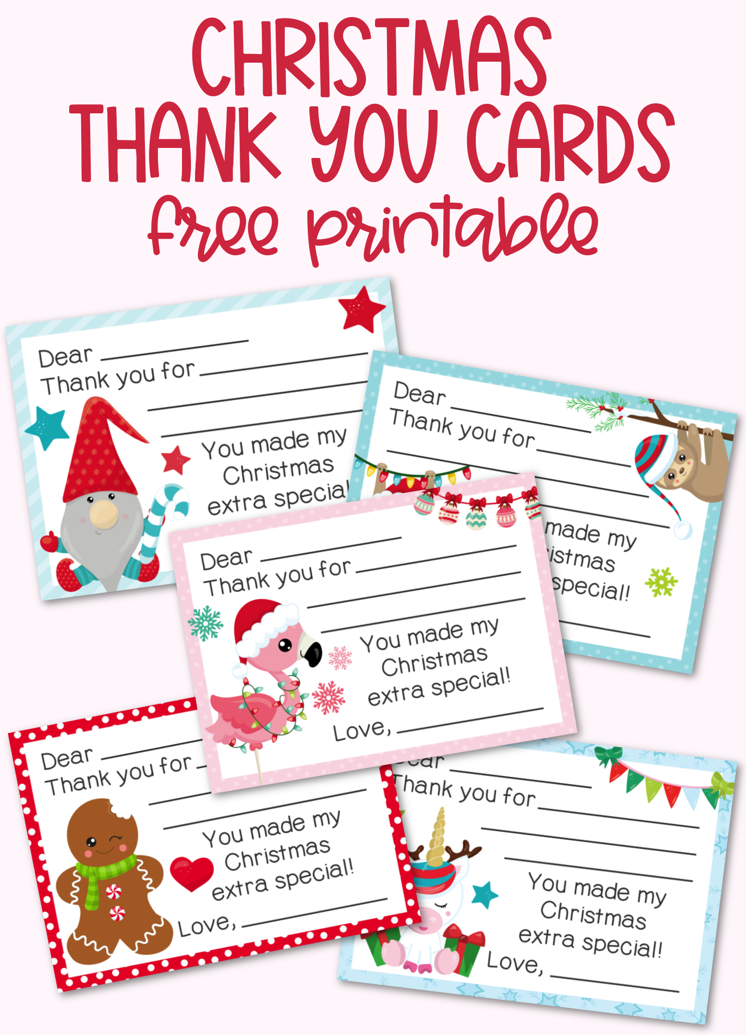 Fill-In-The-Blank Christmas Thank You Cards Free Printable inside Christmas Thank You Cards Printable Free