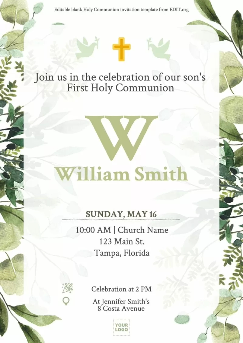 First Communion Invitation Templates intended for Free Printable First Communion Invitation Templates