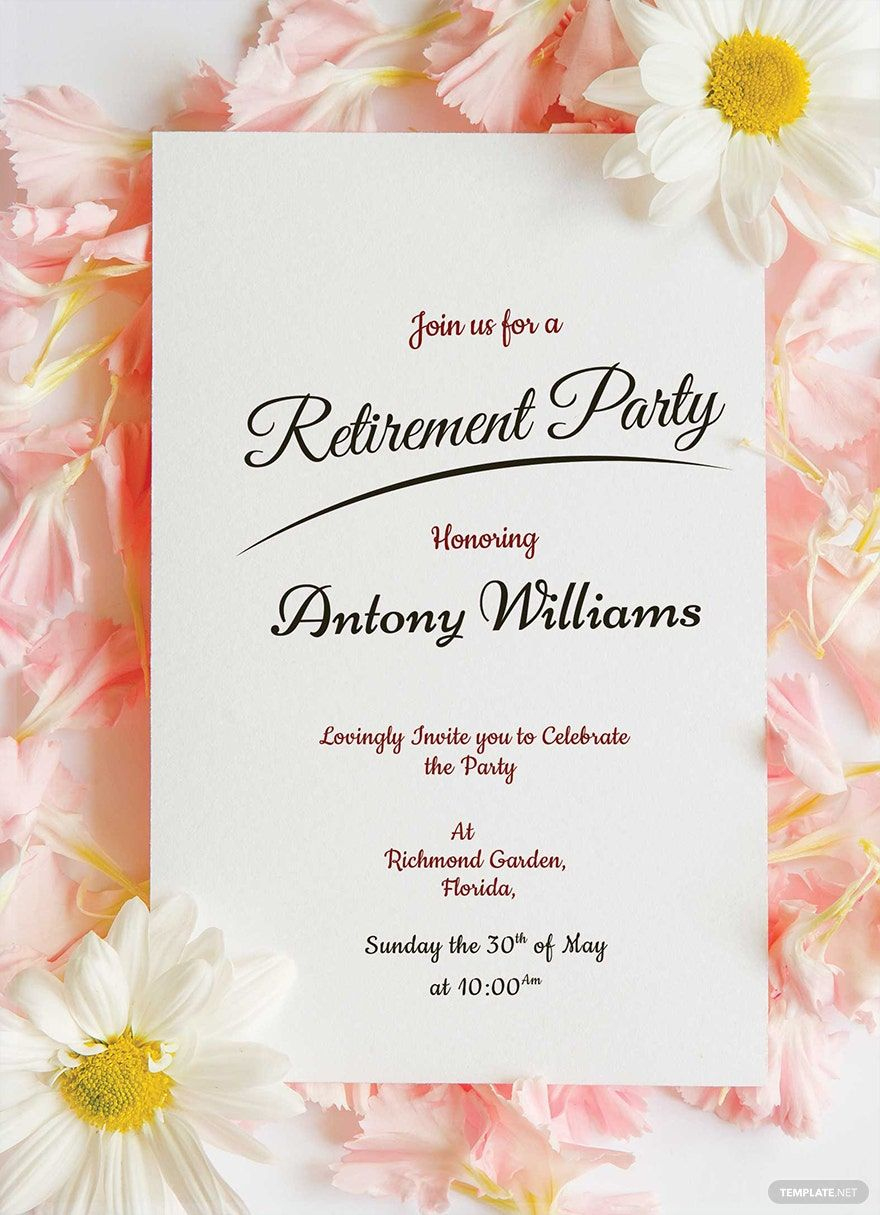 Floral Retirement Party Invitation Template In Illustrator, Word with regard to Free Printable Retirement Party Flyers