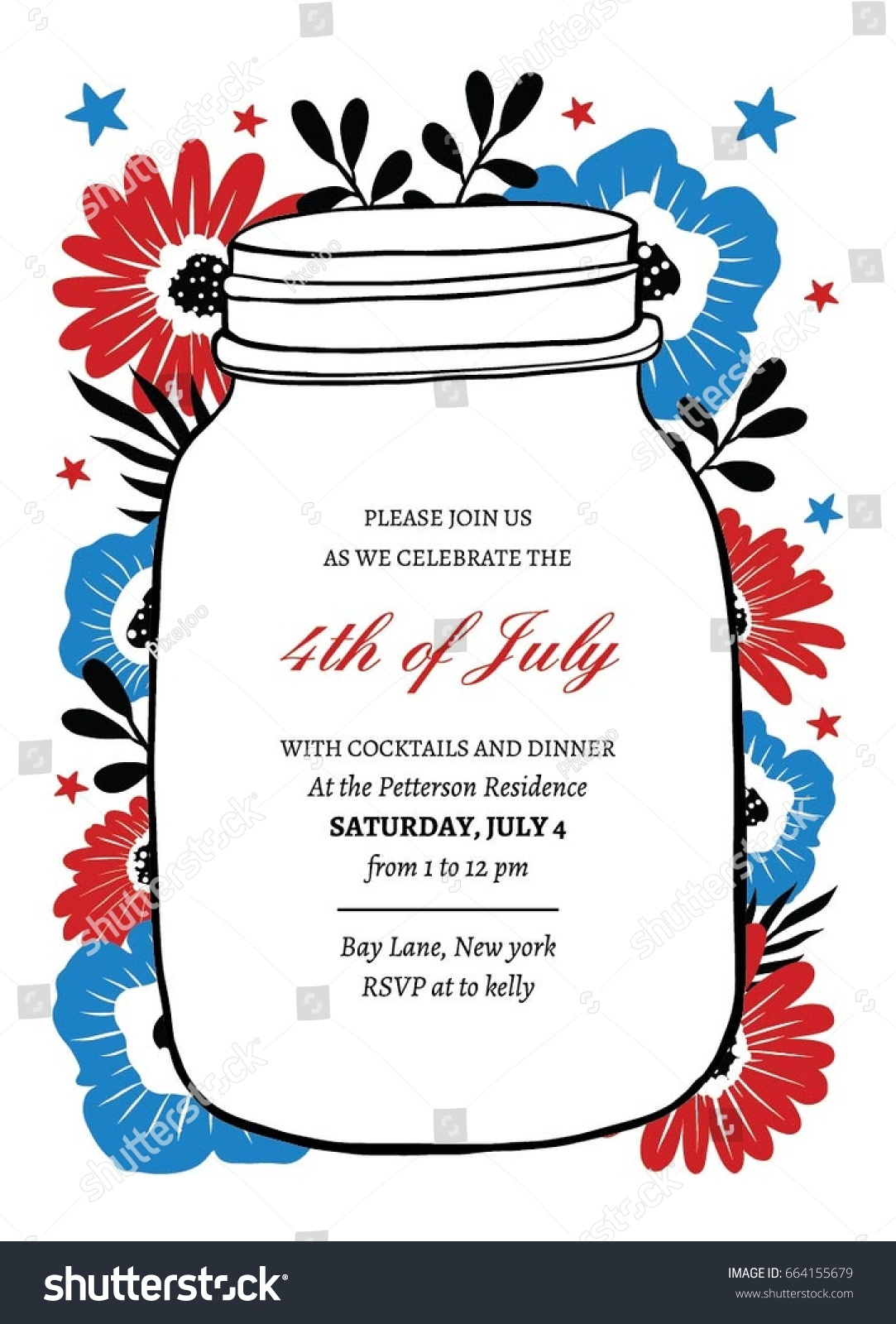 Fourth July Invite Mason Jar Stock Vector (Royalty Free) 664155679 with Free Printable Mason Jar Invitation Template