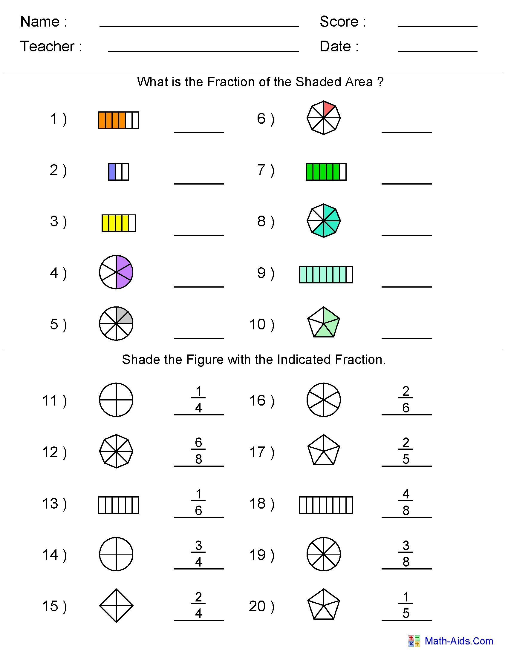 Fractions Worksheets | Printable Fractions Worksheets For Teachers intended for Free Printable First Grade Fraction Worksheets