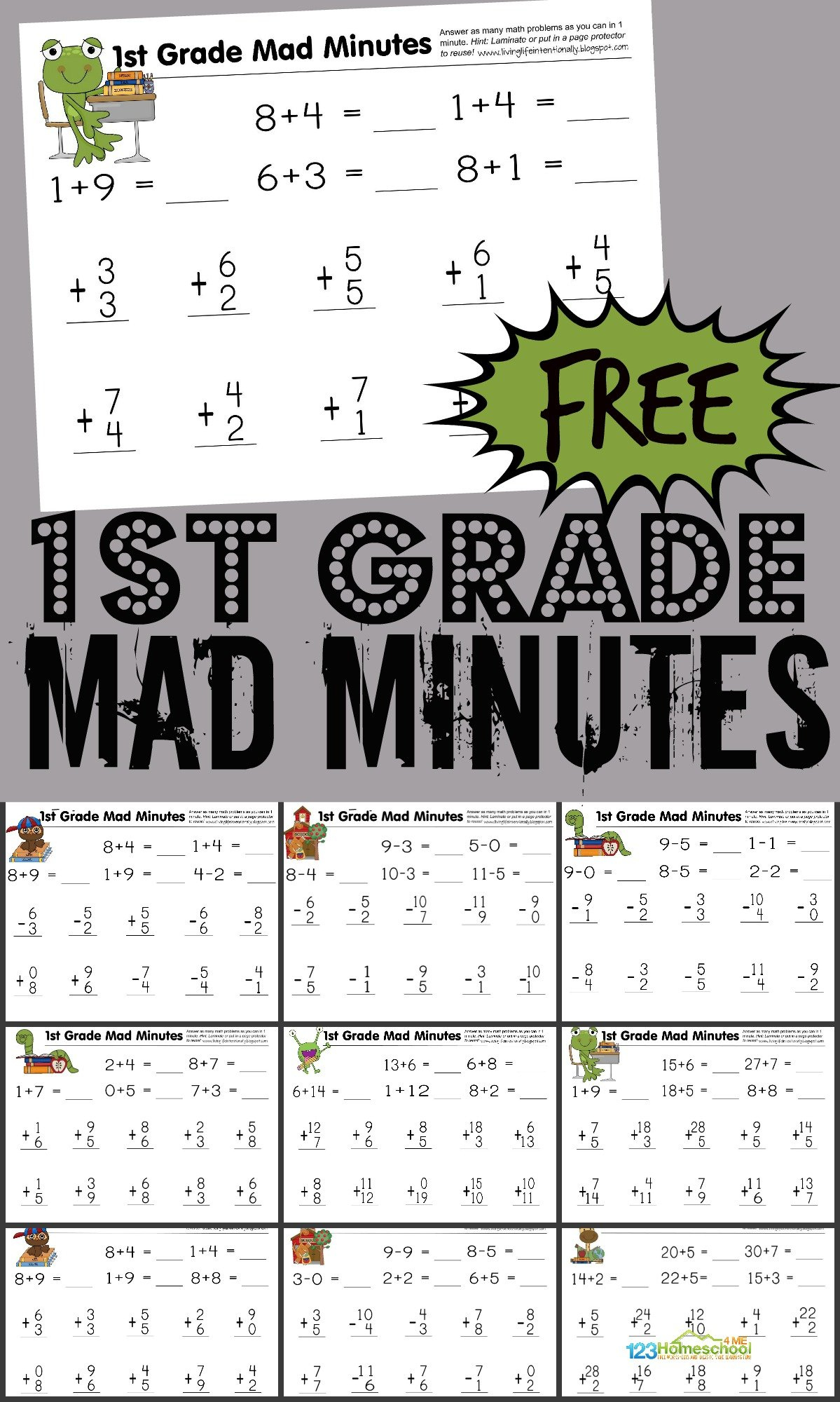 Free 1St Grade Printable Math Worksheets &amp;amp; First Grade Mad Minutes! within Free Printable Math Test For 1St Grade