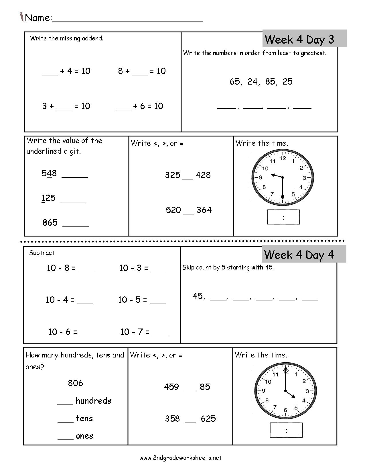 Free 2Nd Grade Daily Math Worksheets in Free Printable Math Workbooks