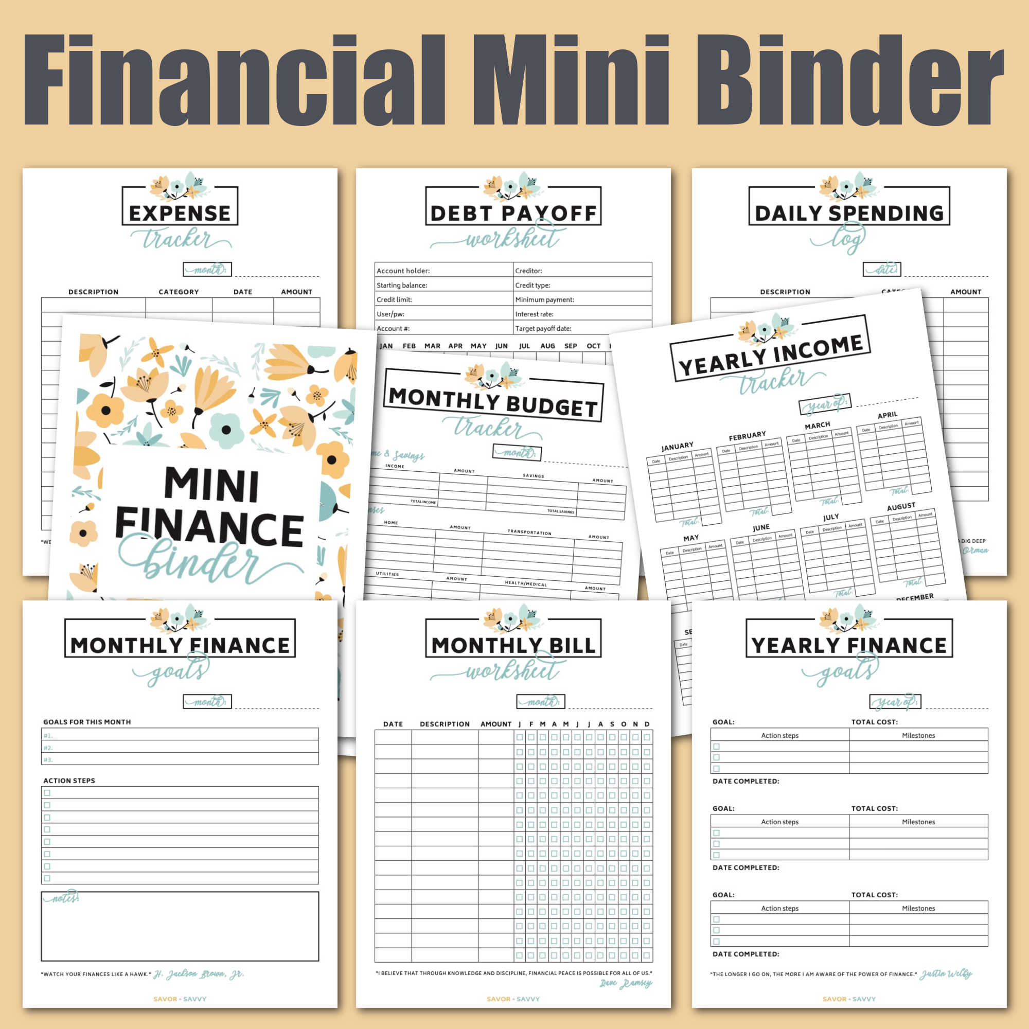 Free 9 Page Mini Budget Binder Printable - Savor + Savvy in Free Printable Budget Binder Worksheets