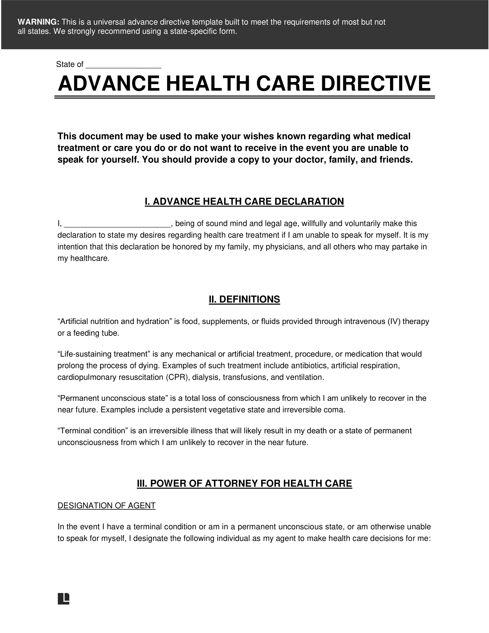 Free Advance Directive Form (Living Will &amp;amp; Mpoa) | Pdf &amp;amp; Word throughout Free Printable Advance Directive Form