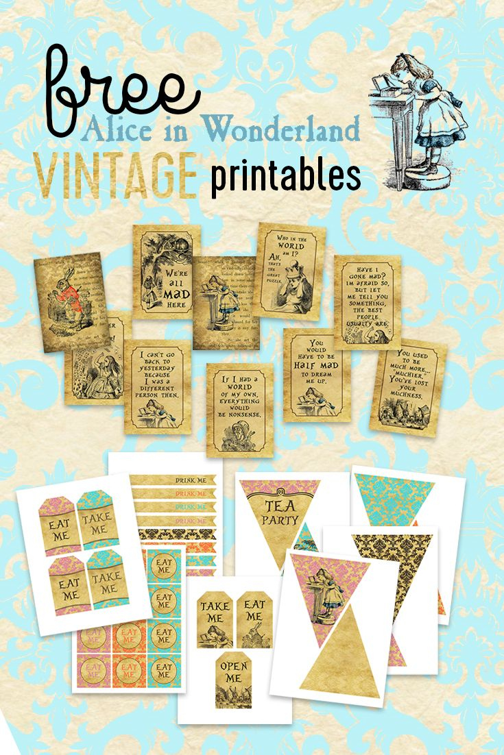 Free Alice In Wonderland Vintage Birthday Party Printables with Free Vintage Tea Party Printables