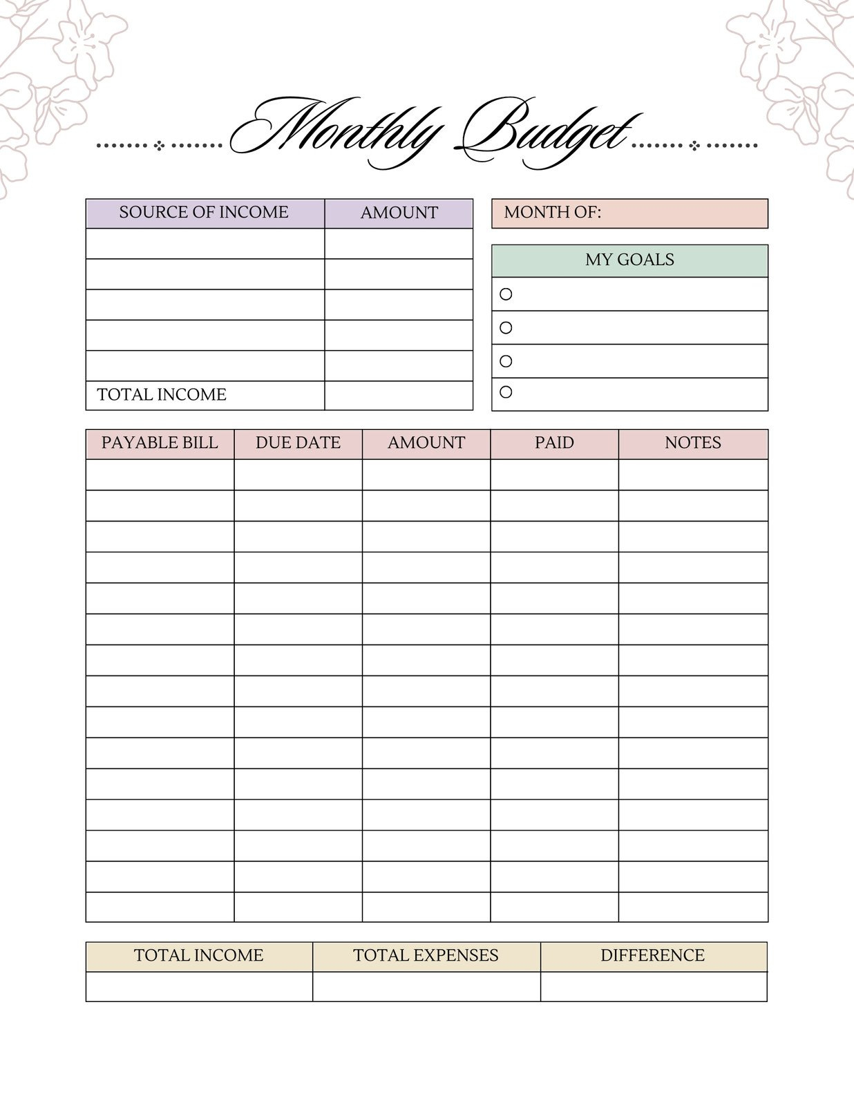 Free And Customizable Budget Templates in Free Printable Household Expense Sheets