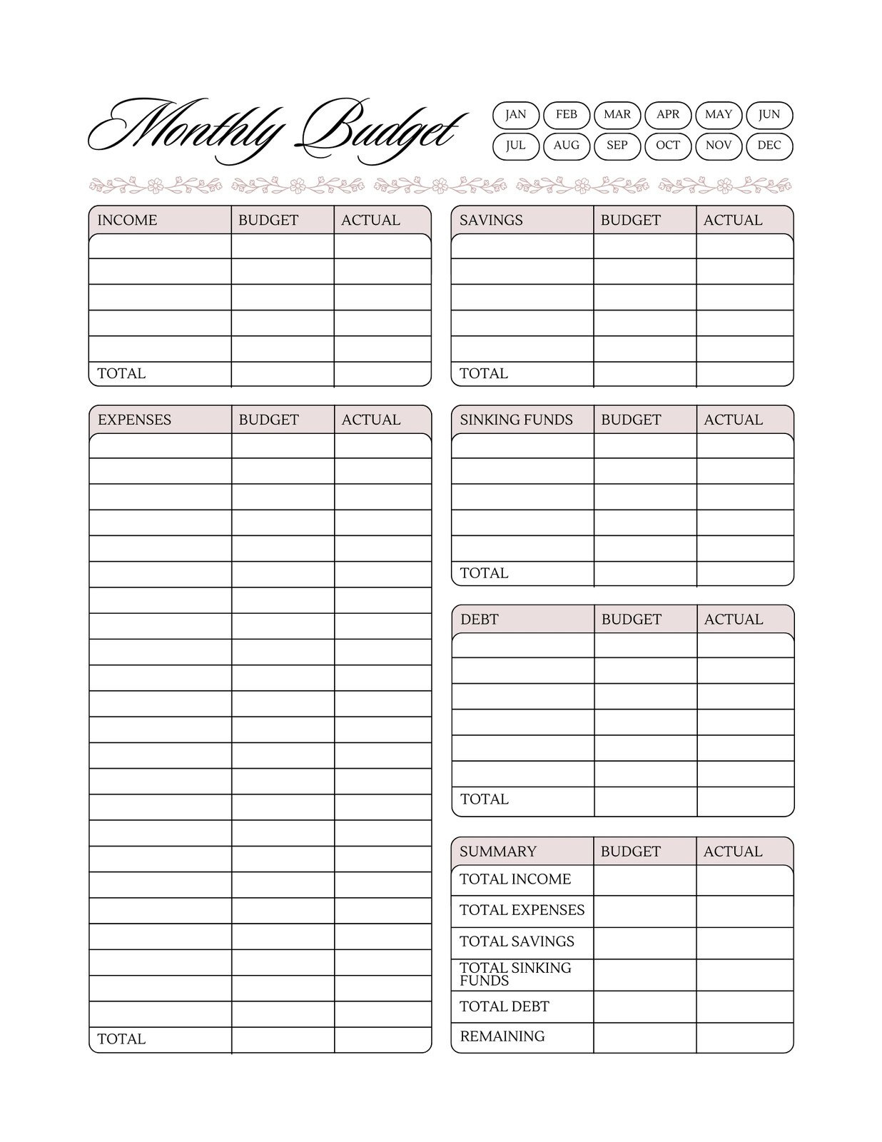 Free And Customizable Budget Templates in Free Printable Monthly Bills Worksheet