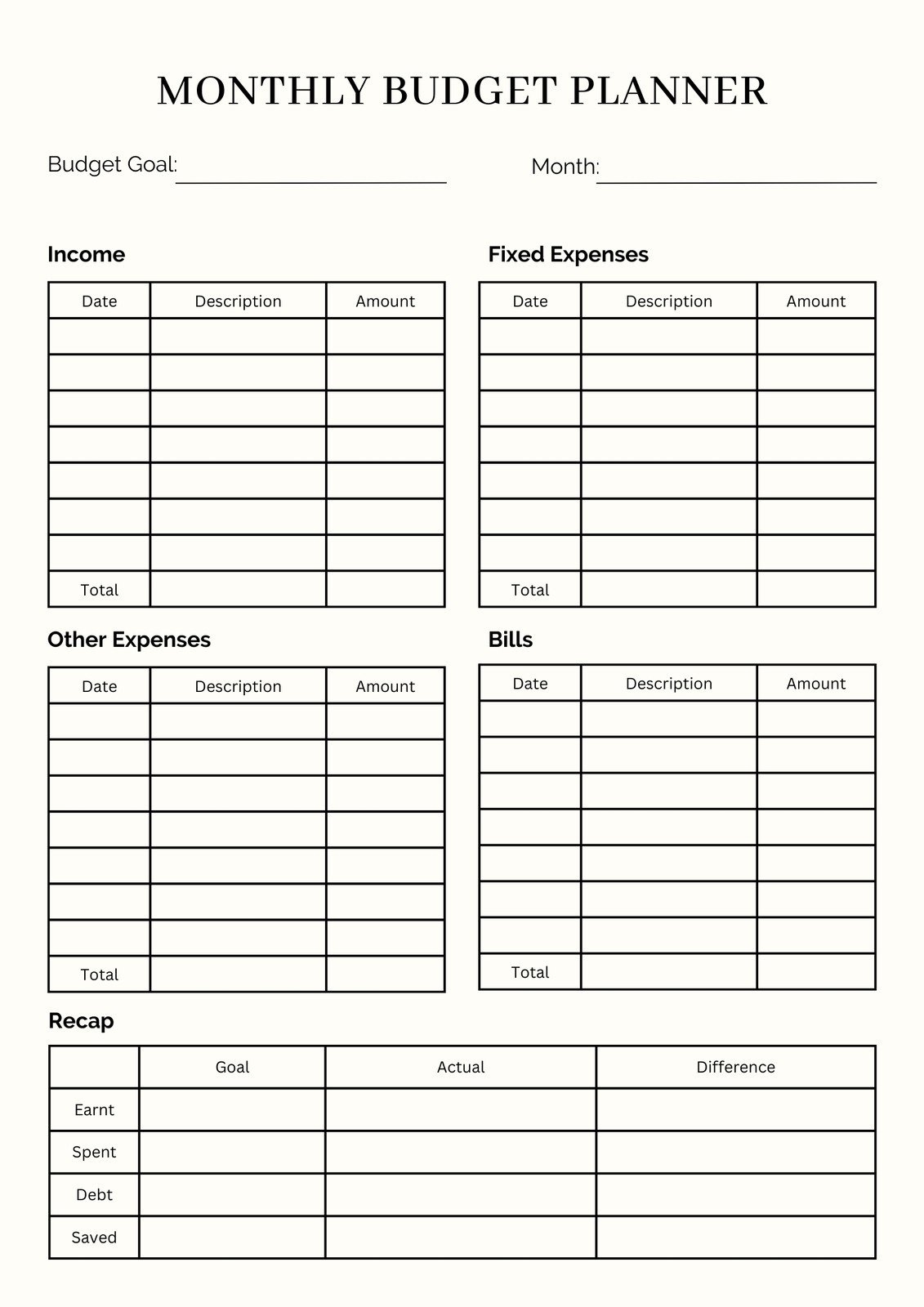 Free And Customizable Budget Templates in Free Printable Monthly Expenses Worksheet