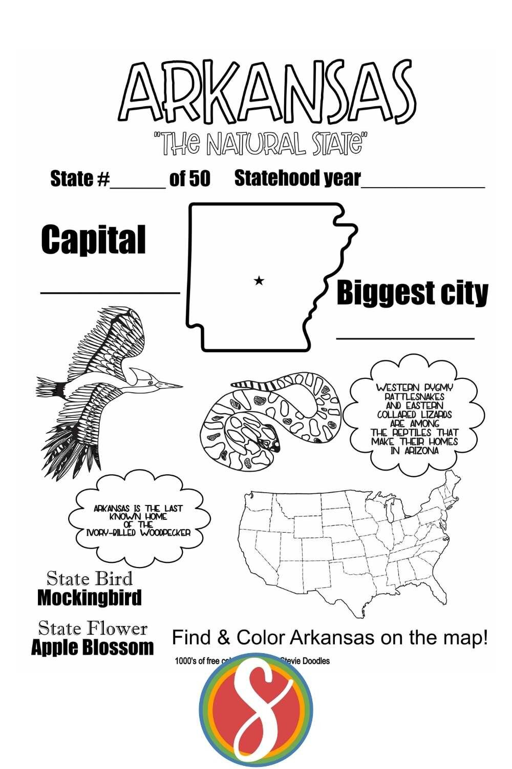 Free Arkansas Coloring Pages — Stevie Doodles regarding Free Printable Arkansas History Worksheets