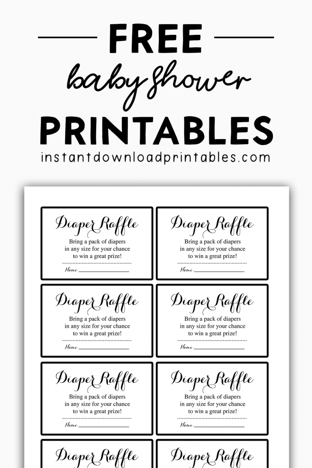 Free Baby Shower Black And White Printables - Instant Download within Free Printable Diaper Raffle Tickets Black And White