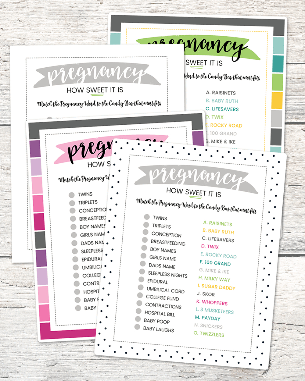 Free Baby Shower Candy Bar Game - 4 Colors | Lil&amp;#039; Luna inside Candy Bar Baby Shower Game Free Printable