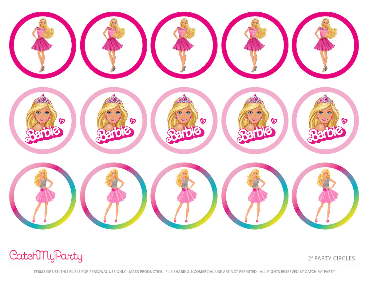 Free Barbie &amp;quot;Let&amp;#039;S Go Party&amp;quot; Printables! | Catch My Party in Free Printable Barbie Cupcake Toppers