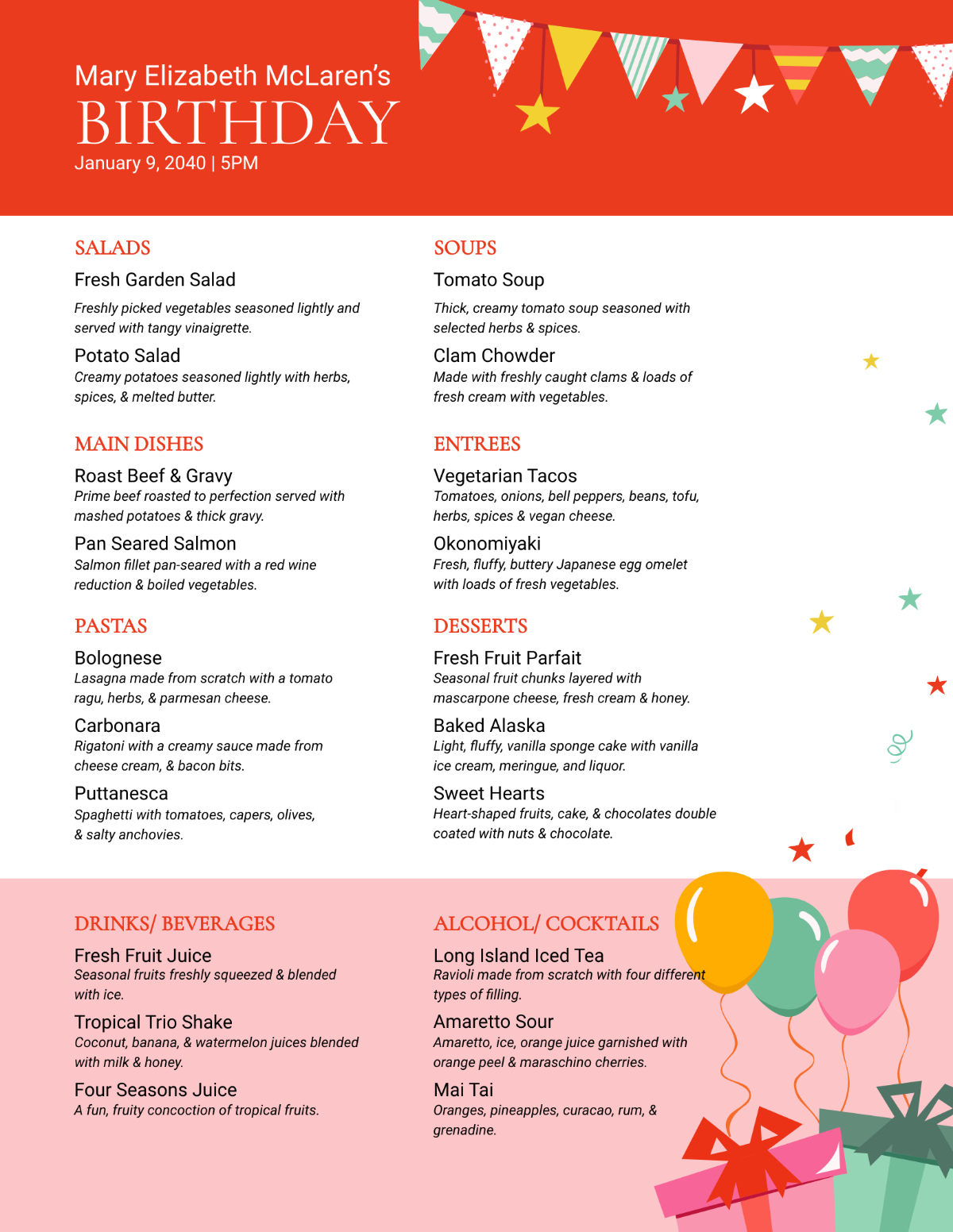 Free Birthday Menu Templates &amp;amp; Examples - Edit Online &amp;amp; Download in Free Printable Birthday Menu Templates