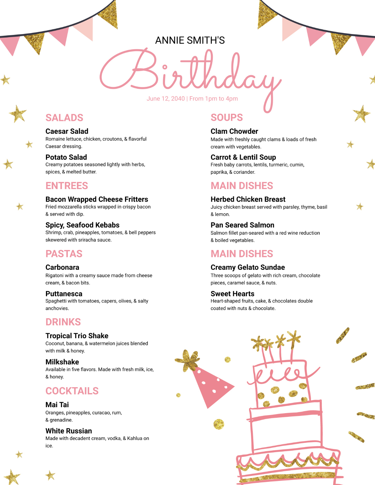 Free Birthday Menu Templates &amp;amp; Examples - Edit Online &amp;amp; Download pertaining to Free Printable Birthday Menu Templates