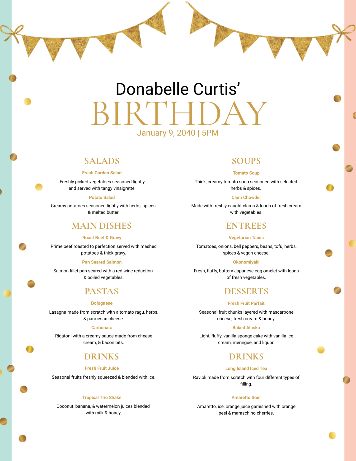 Free Birthday Menu Templates &amp;amp; Examples - Edit Online &amp;amp; Download within Free Printable Birthday Menu Templates