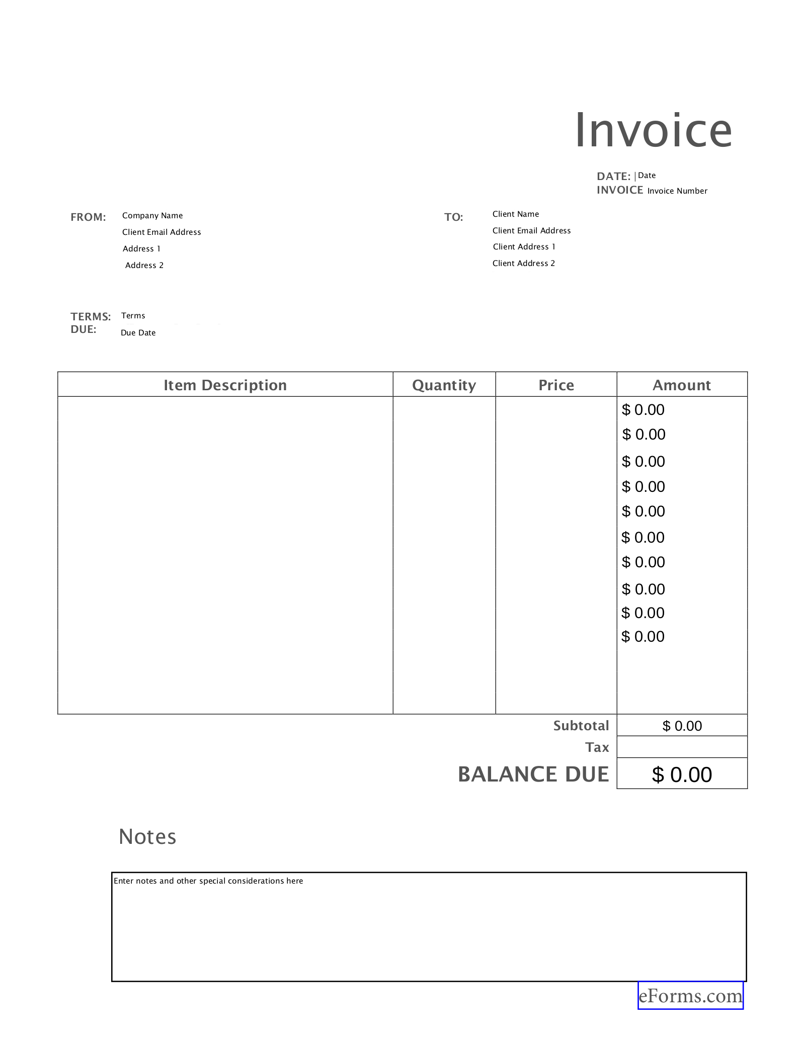 Free Blank Invoice Templates (30) - Pdf – Eforms inside Free Printable Invoice Forms