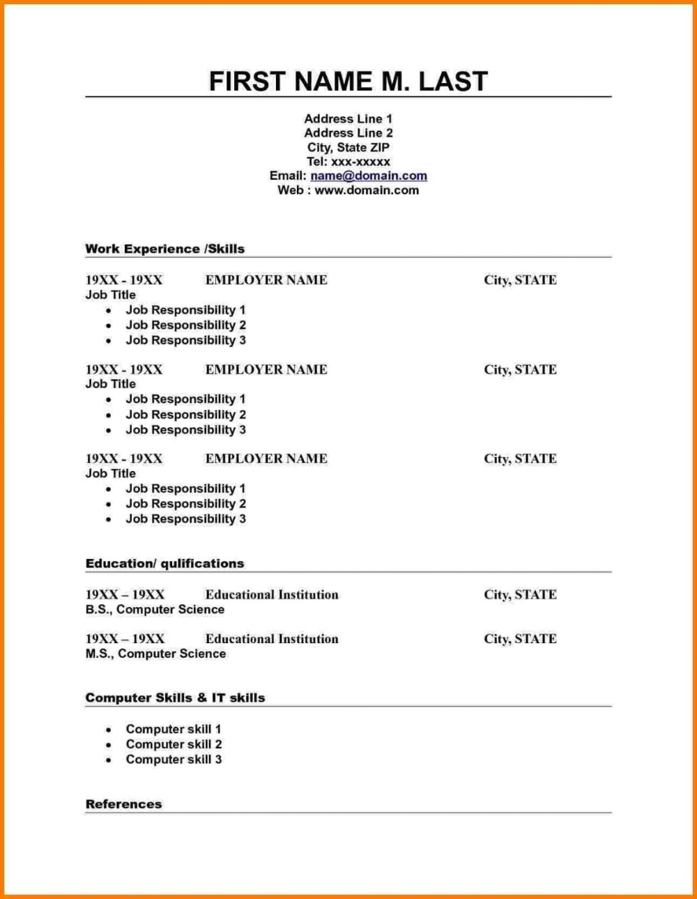 Free Blank Resume Templates Microsoft Word Unique Free Printable pertaining to Free Blank Resume Forms Printable