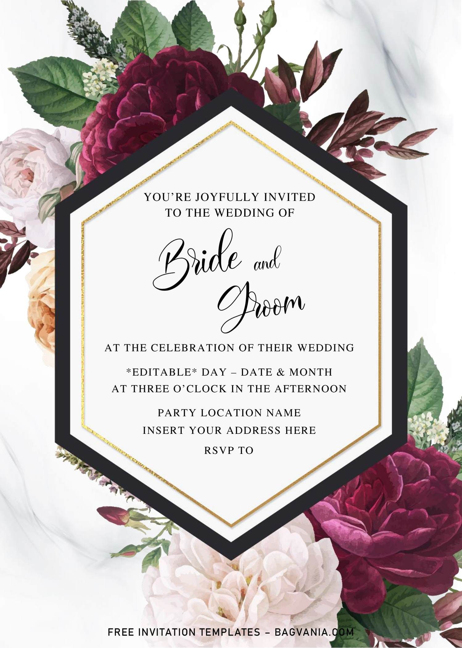 Free Burgundy Floral Wedding Invitation Templates For Word | Free intended for Free Printable Wedding Inserts