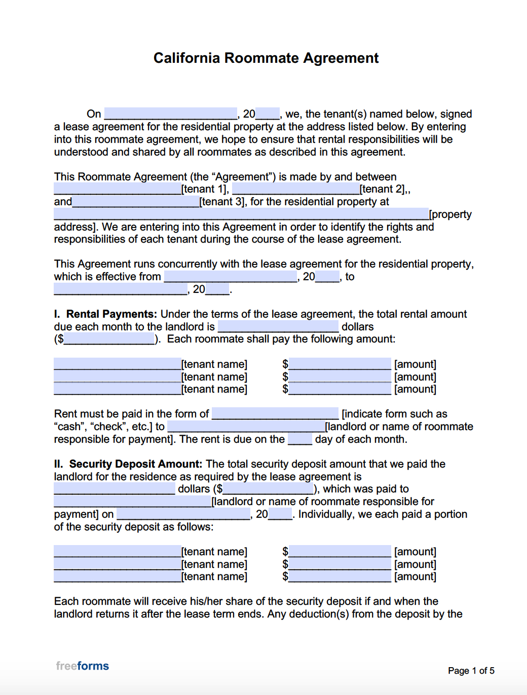 Free California Roommate Agreement Template | Pdf | Word for Free Printable Roommate Rental Agreement