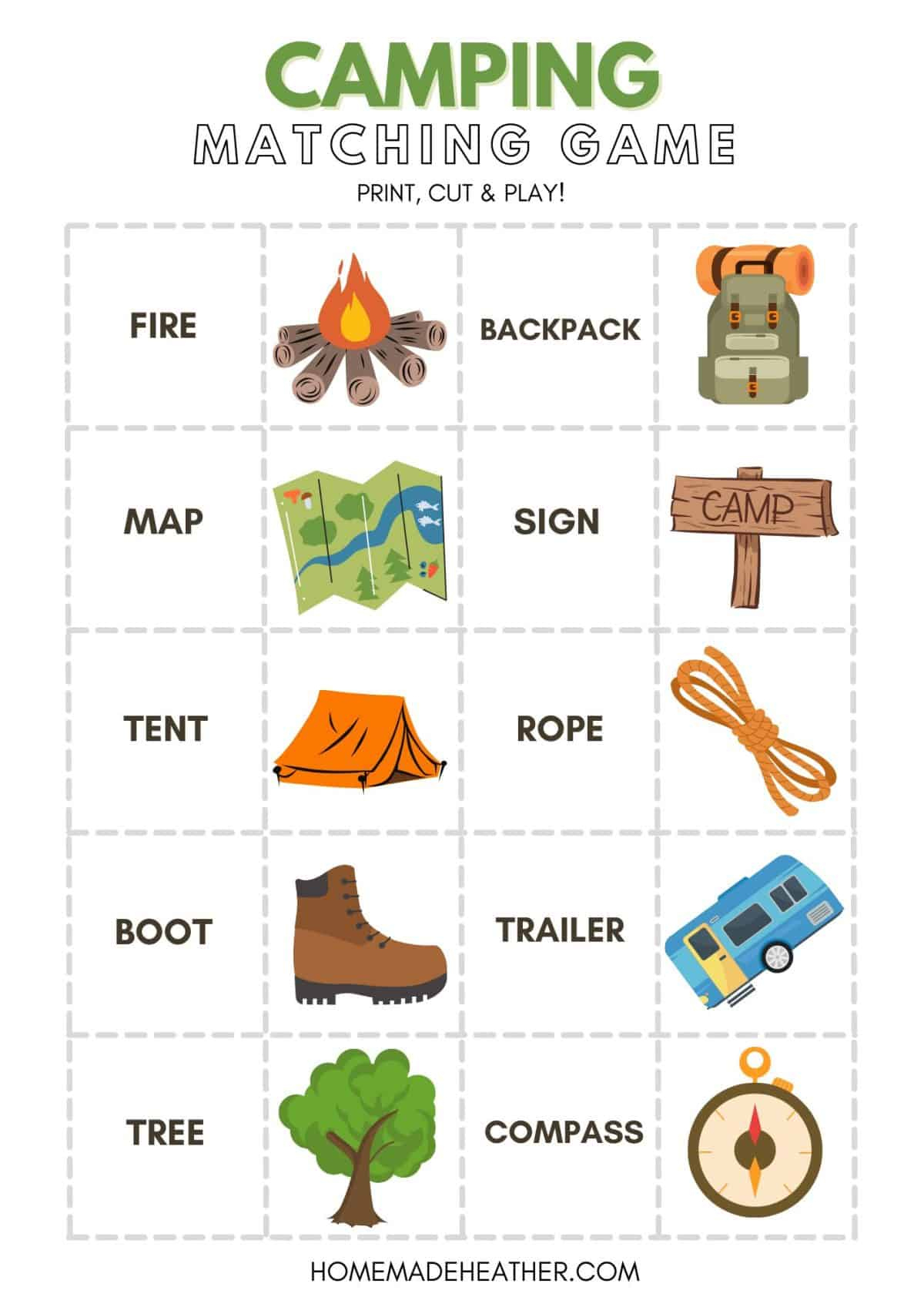 Free Camping Matching Game Printable » Homemade Heather regarding Free Printable Camping Games