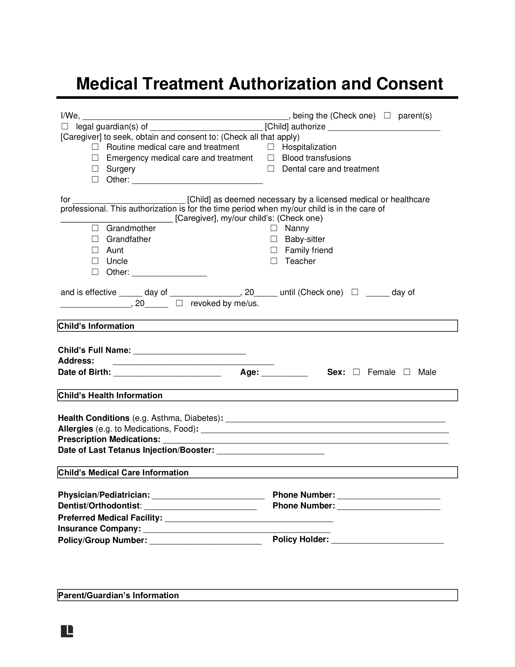 Free Child (Minor) Medical Consent Form | Pdf &amp;amp; Word pertaining to Free Printable Child Medical Consent Form