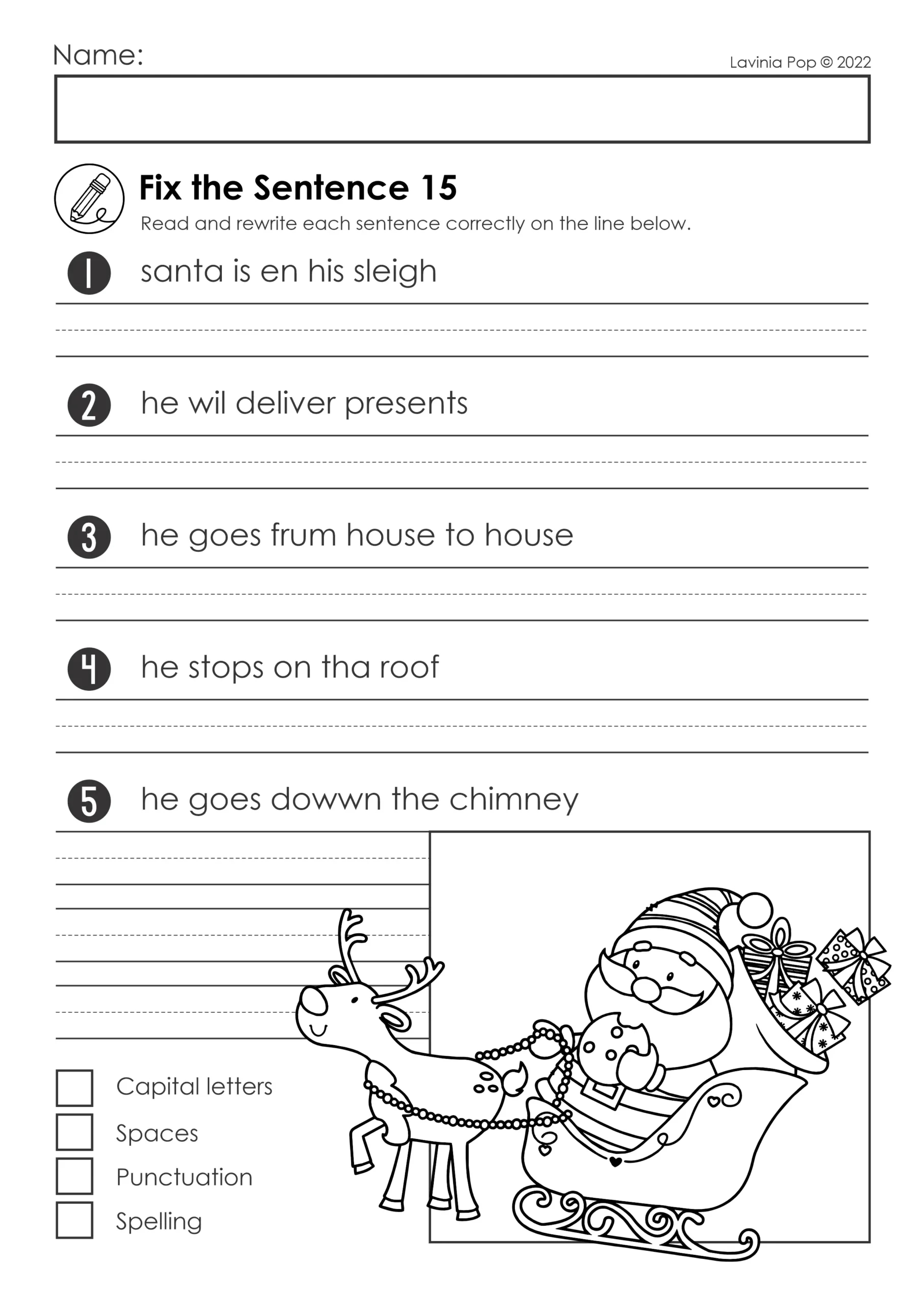 Free Christmas Fix The Sentence for Free Printable Sentence Correction Worksheets